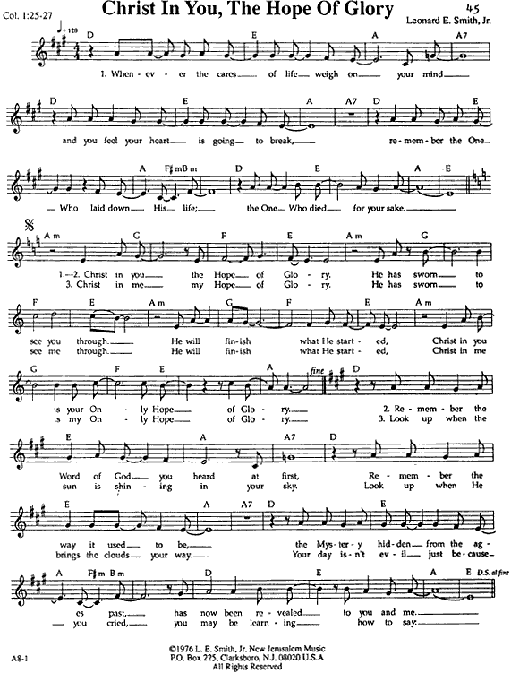 Christ In You, the Hope of 
  Glory - sheet music