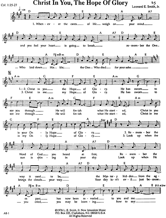 Christ In You, the Hope of
Glory - sheet music