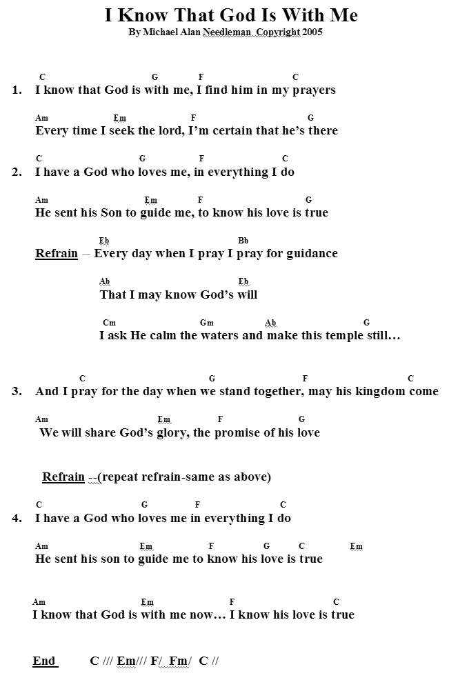 I Know That God Is With Me - chord sheet